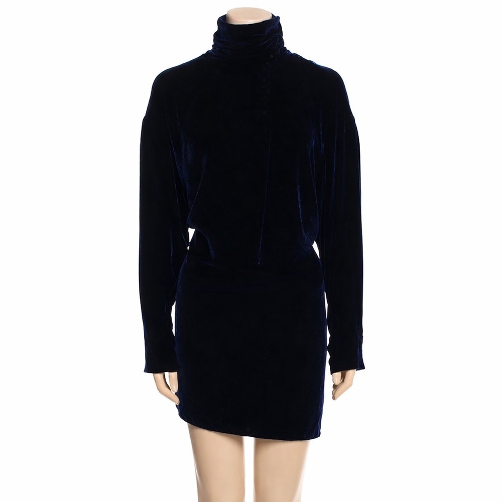 Vintage Ralph Lauren Silk Velvet Tunic Mini Dress Button Collar Turtleneck 90s 6 - Picture 2 of 14